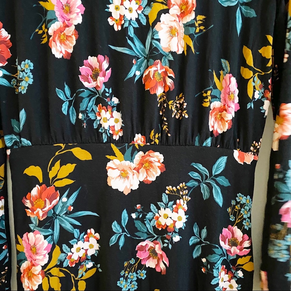 LOFT Floral Open Back Knit Long Sleeve Flare Skater Dress Black Pink 2 NWT - Picture 7 of 10